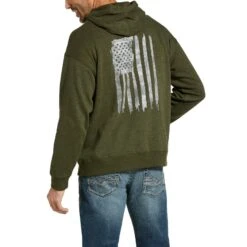 Ariat® Men's Vertical Flag Brine Olive Hoodie 10033229