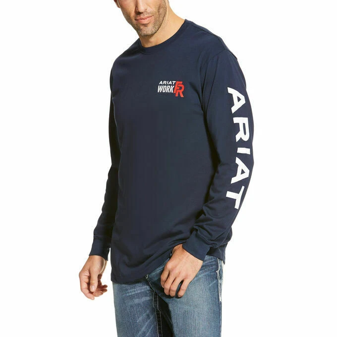 AriatĀ® Men's Navy Fire-Resistant Long Sleeve Logo T-Shirt 10019053