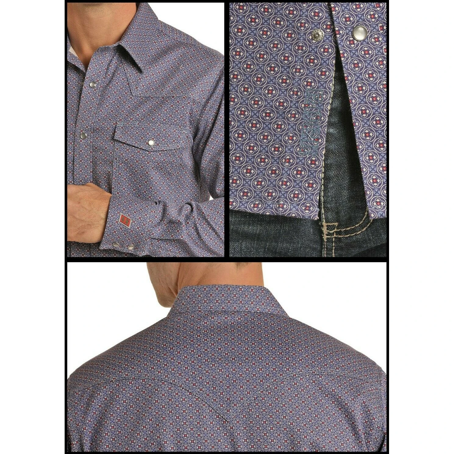 Rock & Roll Cowboy Men's Blue Fire Resistant Long Sleeve Shirt B2S6564 - Image 3