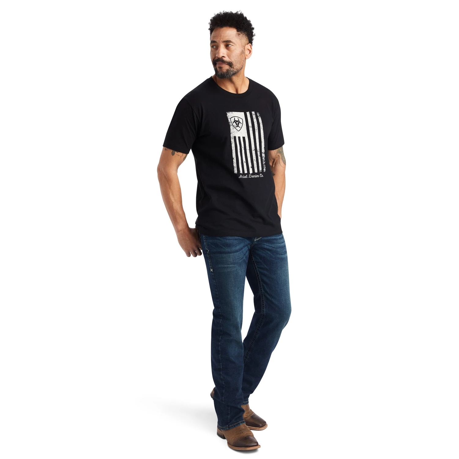 AriatĀ® Men's American Flag Faded Black T-Shirt 10042654 - Image 3