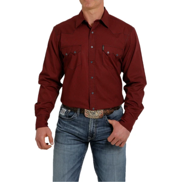 Cinch® Men's Western Plain Red Weave Button Up Shirt MTW1301055 - Image 4