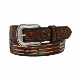 3D Men's Tooled Tabs Woven Inlay Black Belt D100012301