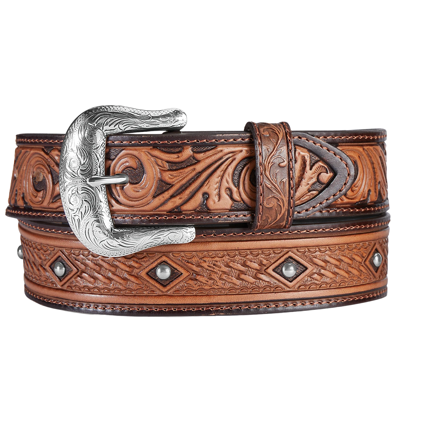 Brighton Men's Diamond Drifter Western Dark Brown Belt C42784