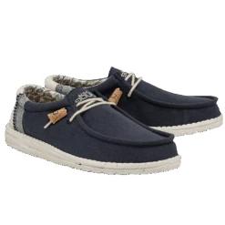 Hey Dude Men's Wally Linen Natural Navy Shoes 110792568