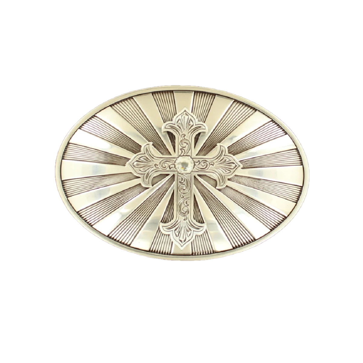 Nocona Men'sSilver Cross With Crystal Belt Buckle 37705