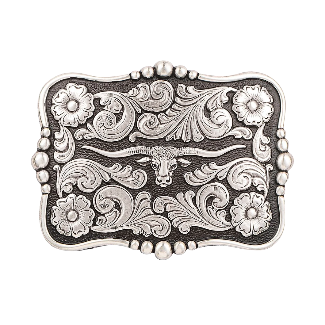 Nocona Men's Longhorn Silver & Black Rectangular Belt Buckle 37586