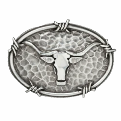 Ariat Mens Silver Hammered Metal Steer Skull Belt Buckle A37050