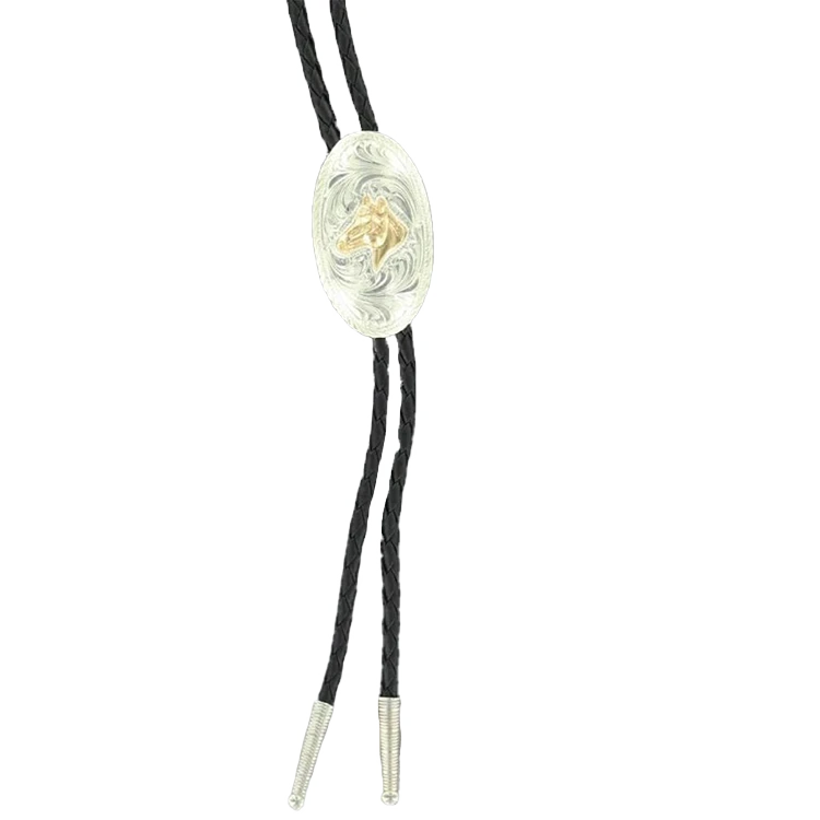 Double S Western Men's SilverHorse Head Bolo Neck Tie 22152