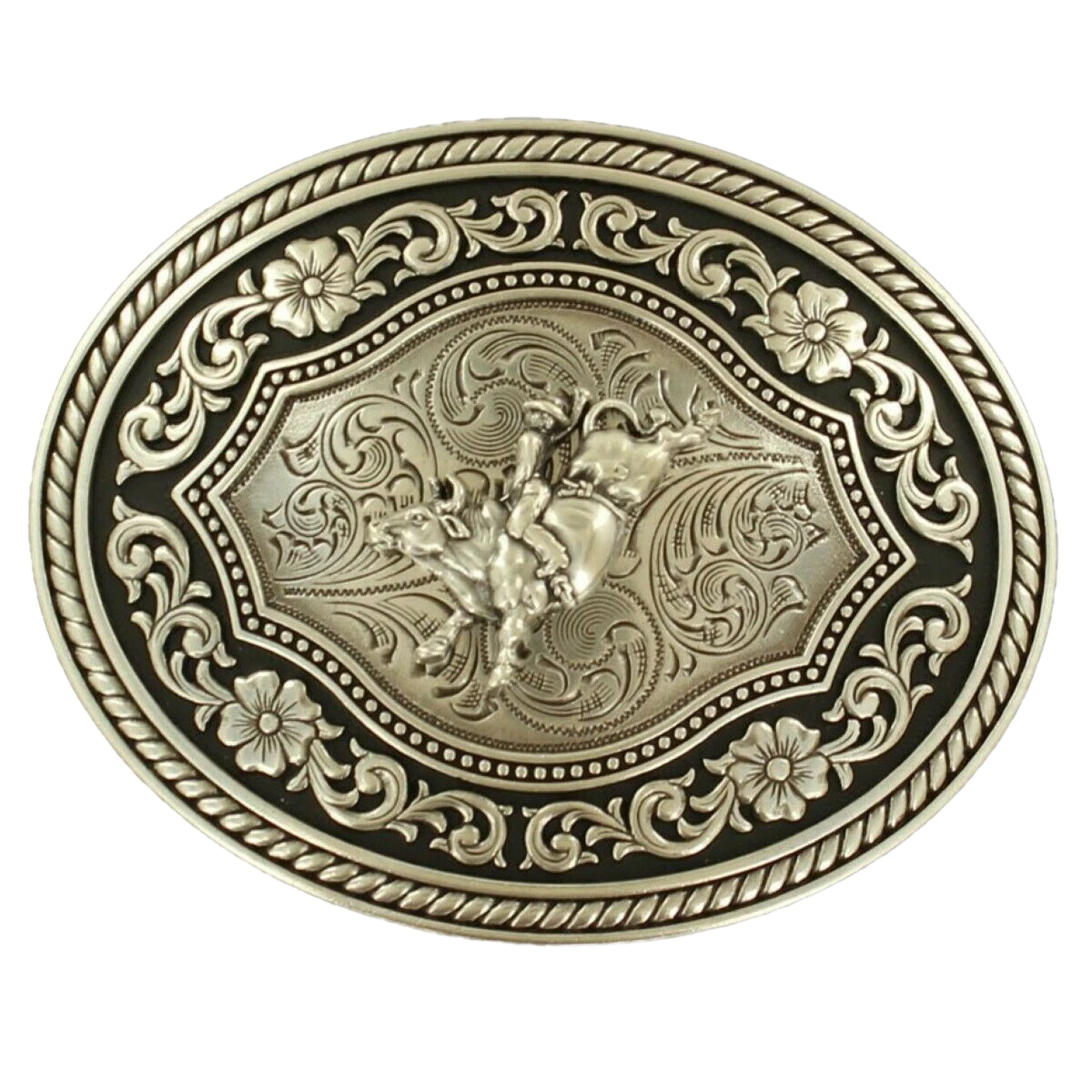 Nocona Silver Scroll & Bull RiderBelt Buckle 37710